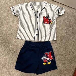 Disney White & Navy Mickey Pinstripe Baseball Top and Shorts